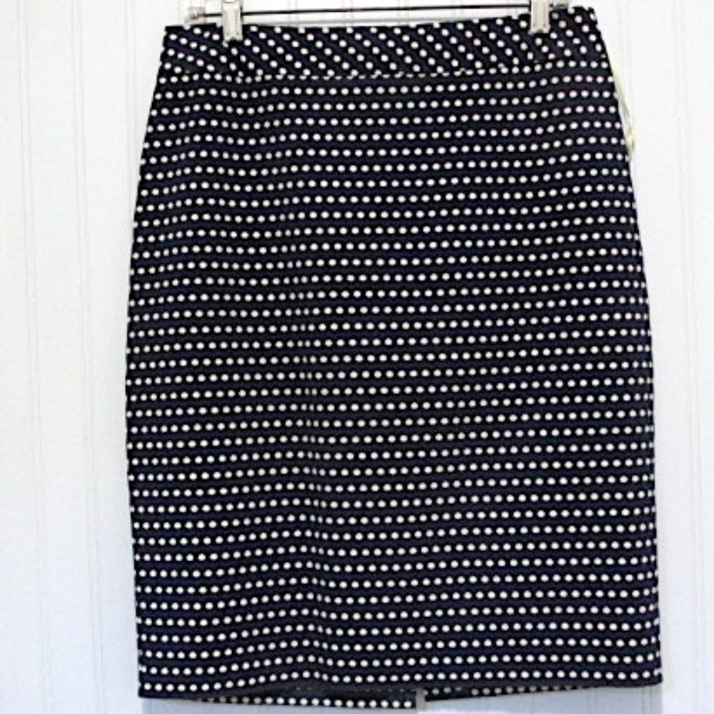 Navy Blue Polka Dot Pencil Skirt, Size 8